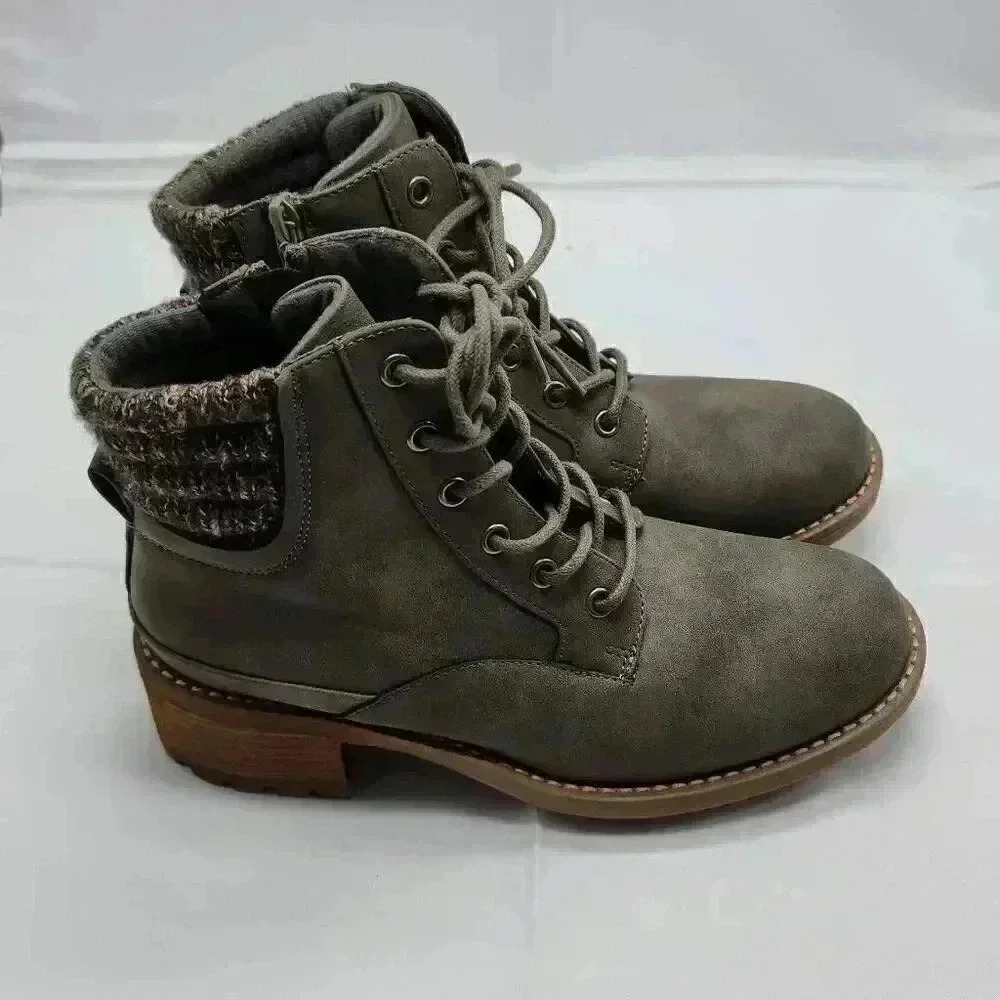 B-52 By Bull Boxer Womens Lace Up Side Zip Textile Heeled Short Boots Green Sz 8 - Picture 2 of 10
